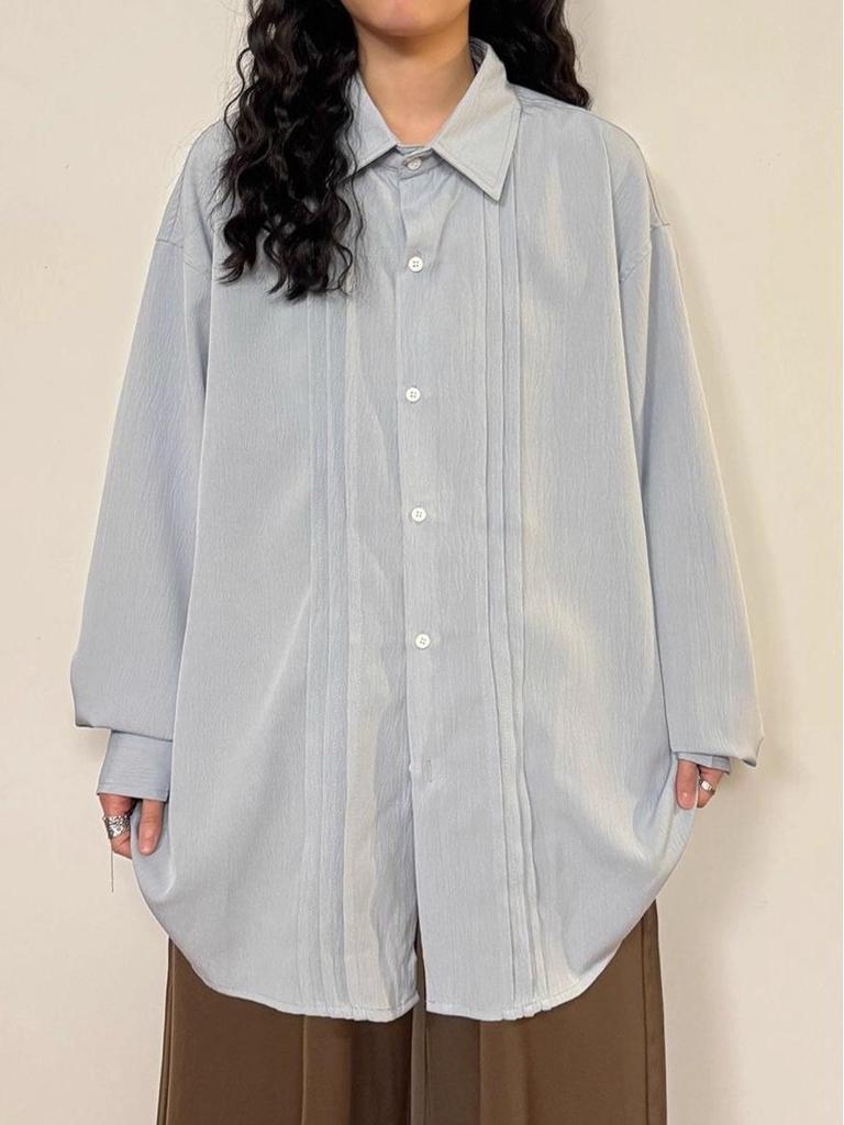 Women's Early Autumn Japanese-Inspired Pleated Long-Sleeve Shirt - Casual and Loose Fit