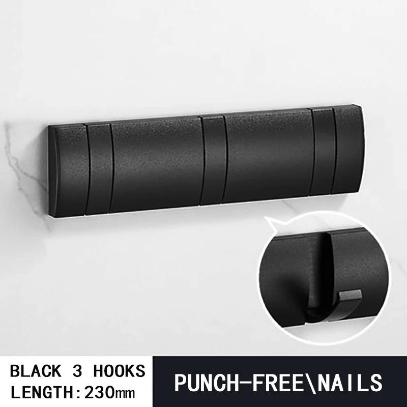 Black Golden Robe Hooks Folding Towel Hanger Nail Free Installation Wall Hooks Coat Clothes Holder Rack Coats 1-6 Hook Bathroom
