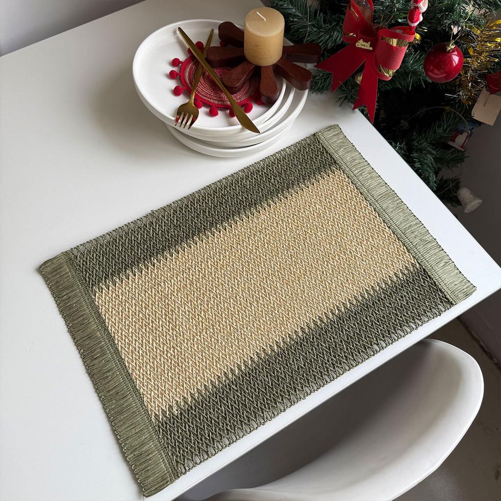 Christmas Day Paper Placemat Ins Wind Paper Rope Woven Decorative Mat Wedding Hotel Paper Braided Striped Heat Insulation Plate Mat