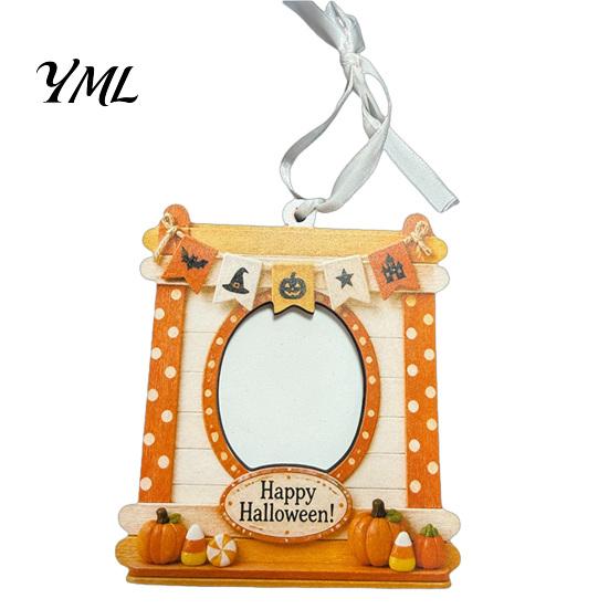 Family Keepsake Frame Mini Halloween Picture Frame, Small Cute Ghost Pumpkin Photo Ornament, Lightweight Wooden Decorative Postcard Holder for