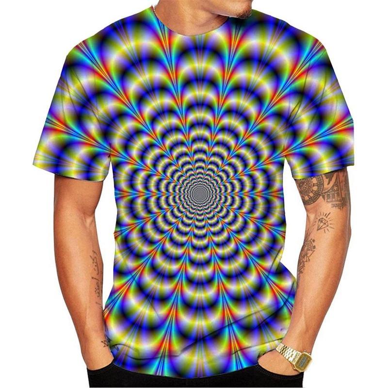 Muster T-Shirt mit optischer Illusion für Herren Bunte 3D-gedruckte T-Shirts Sommer Casual Kurzarm Locker sitzende T-Shirts Unisex Rundhals-Tops