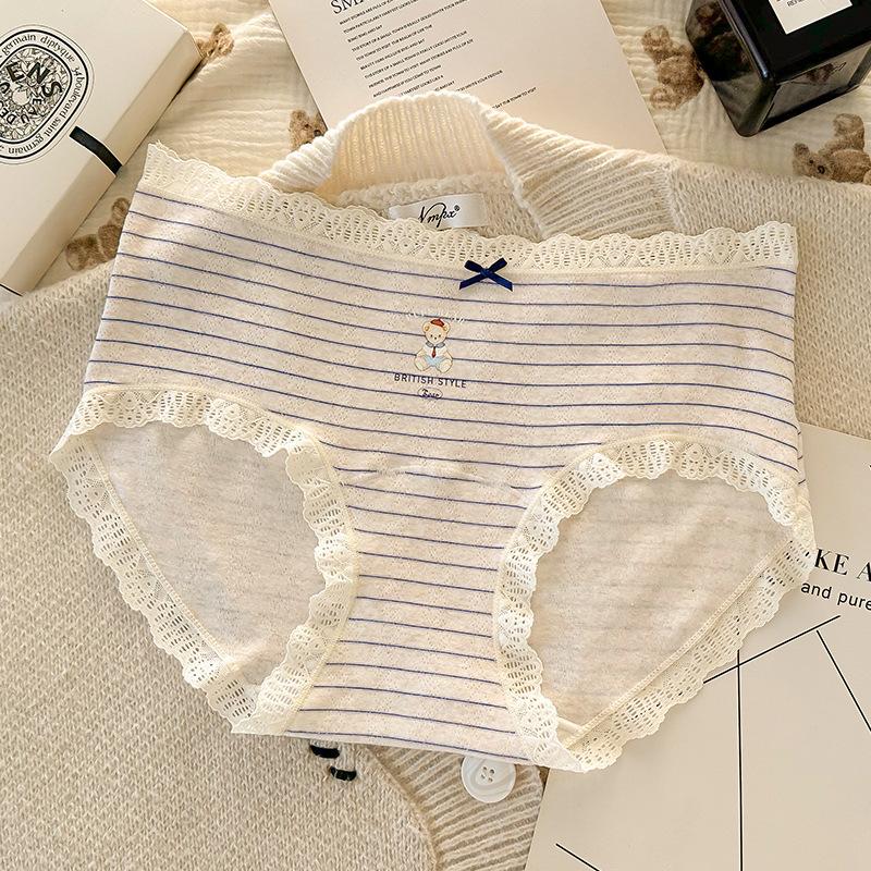 Women's Spring and Autumn Vintage Pure Cotton 10A Class Antibacterial Extended Crotchy Waist Triangle Briefs