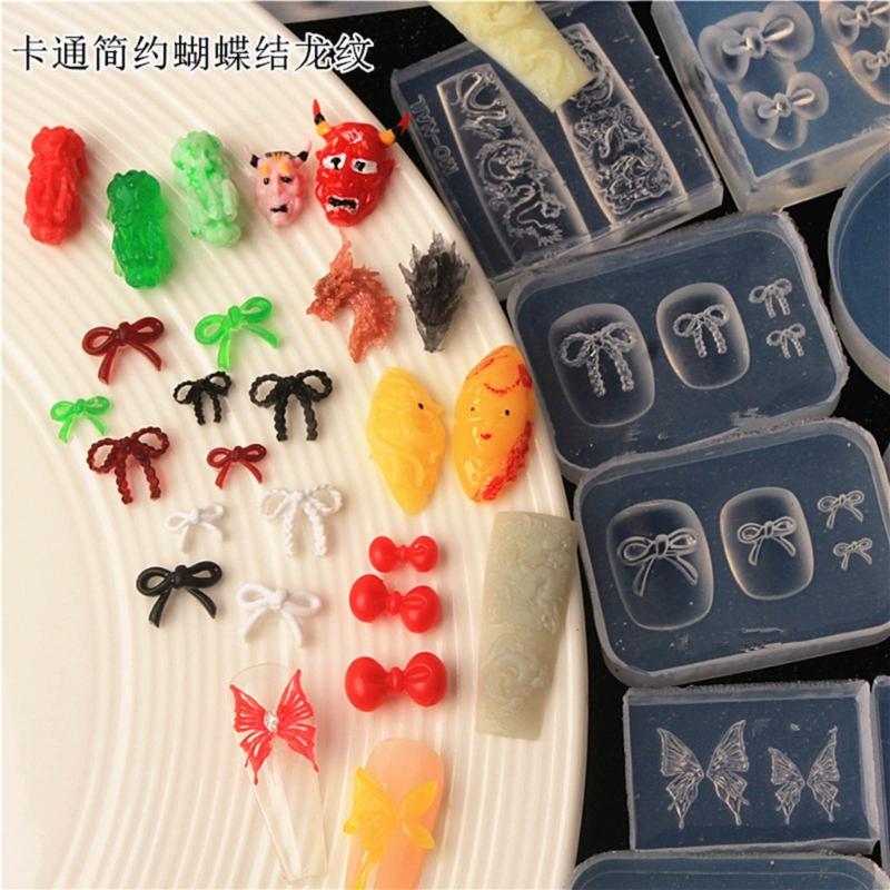 Ballet Style Nail Art Silicone Mold 3D Dragon Bowknot Resin Casting Molds DIY Nail Art Making Tool Template Epoxy Resin