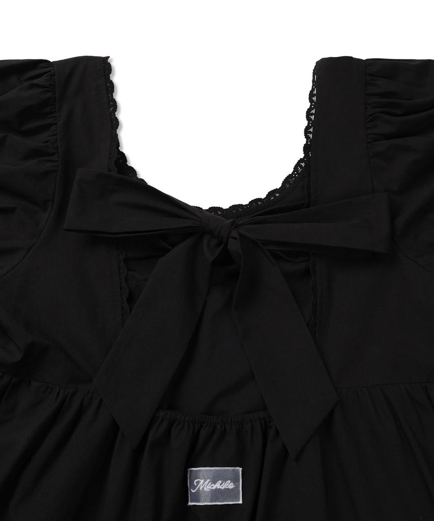Michikoleondeonkosino Puff Sleeve Ribbon Mini Dress Black
