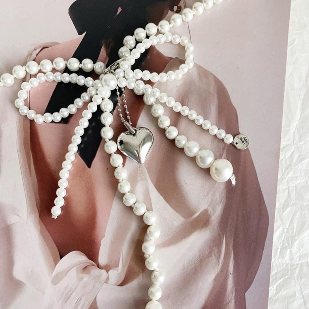 

Sweetheart Pearl Bow Tassel Waist Belt Accessory білий