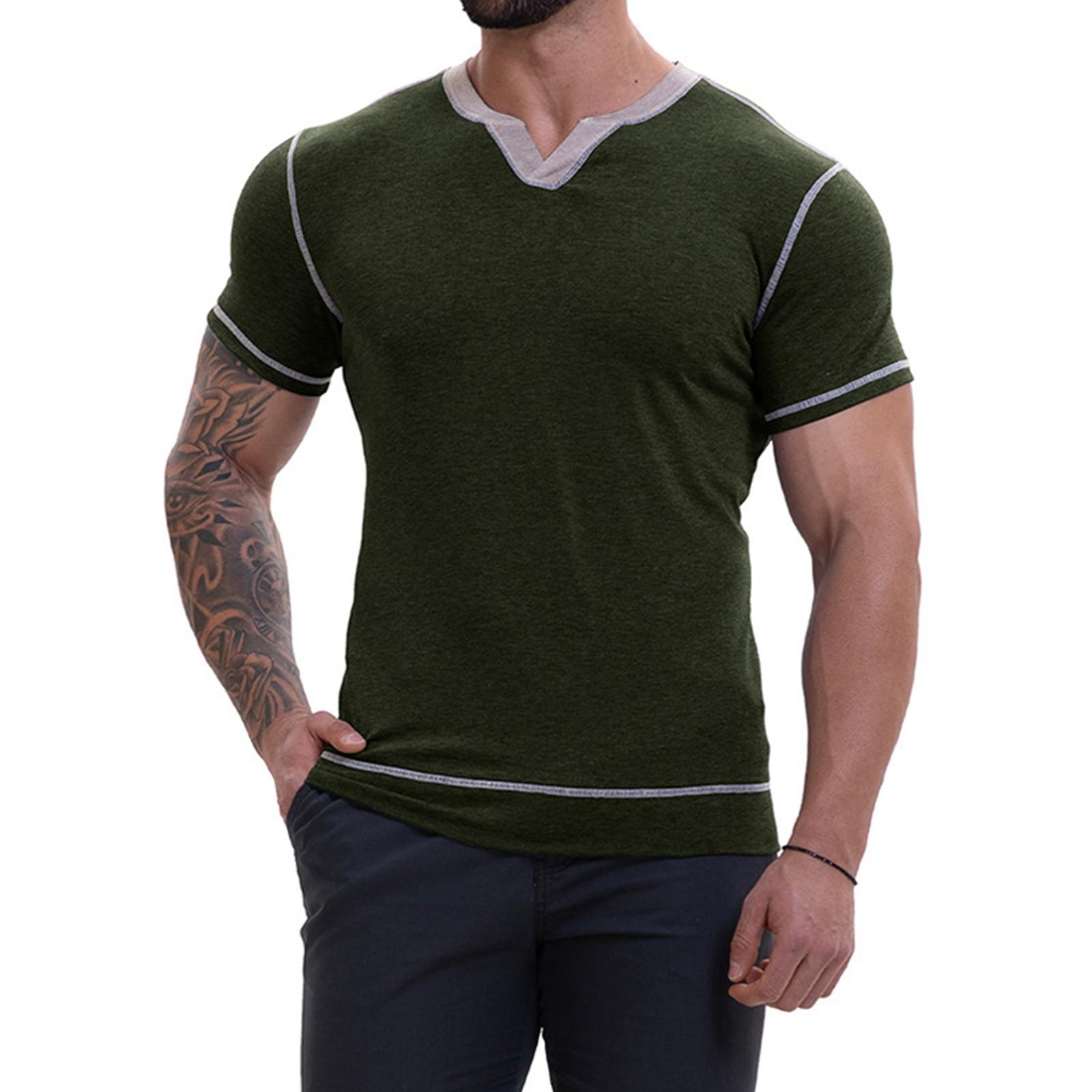 

Мужские весенние однотонные топы с V-образным вырезом в стиле ретро с коротким рукавом, мужские повседневные модные топы L