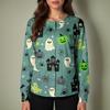 Women's Casual Long Sleeve Single-Breasted Halloween Print Cardigan Top for Fall
