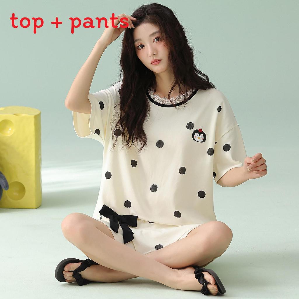 Cotton Womens Summer Sleepwear Set With Short Sleeve Top And Shorts For Lounge Comfort