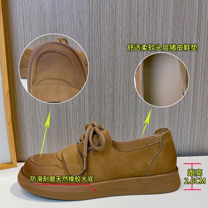 Women's shoes 2025 spring new retro shallow mouth single shoes women's Velcro small leather shoes women's versatile casual shoes women