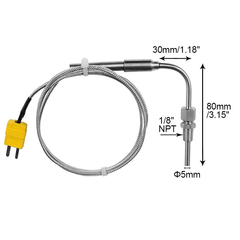 1300°C K type EGT Motor Exhaust Gas Temperature Sensor Stainless Steel Probe Thermocouple Tube Thread 1/8’' NPT Elbow Male Plugs