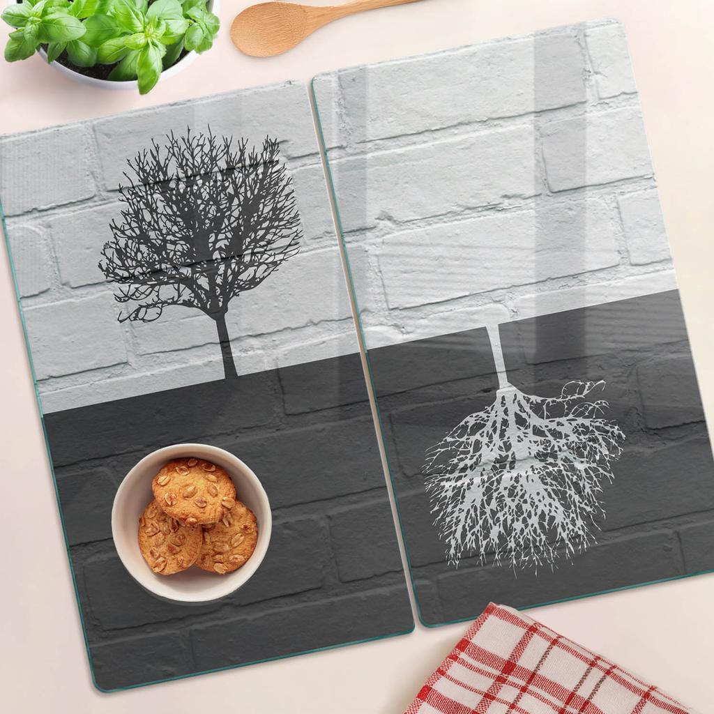 Trwałe I Stylowe Kuchenne Deski Szklane Ze Wzorem Ściana Drzew 2X30X52 Cm
