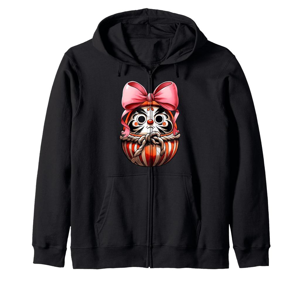 Coquette Bow Daruma Doll Japan Pink Ribbon Mom Mother's Day Zip Hoodie