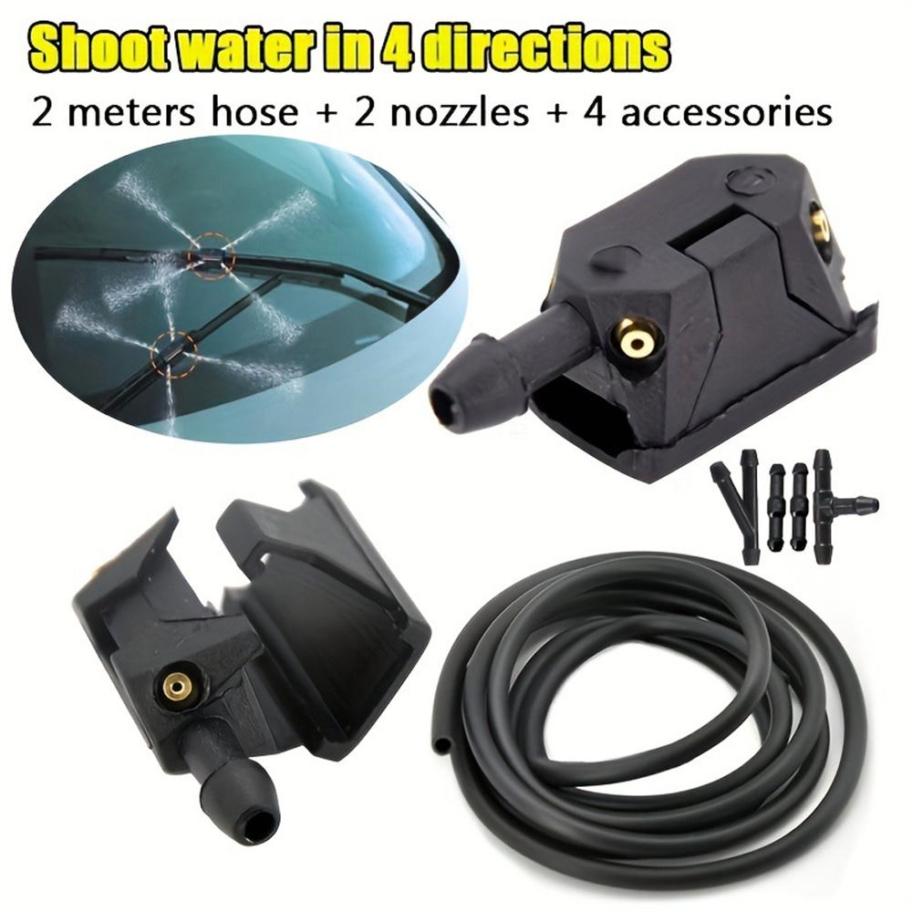 2Pcs Front Windscreen Wiper Arm Washer Nozzle Spray Jets 4 Way with 2m Pipe Hose