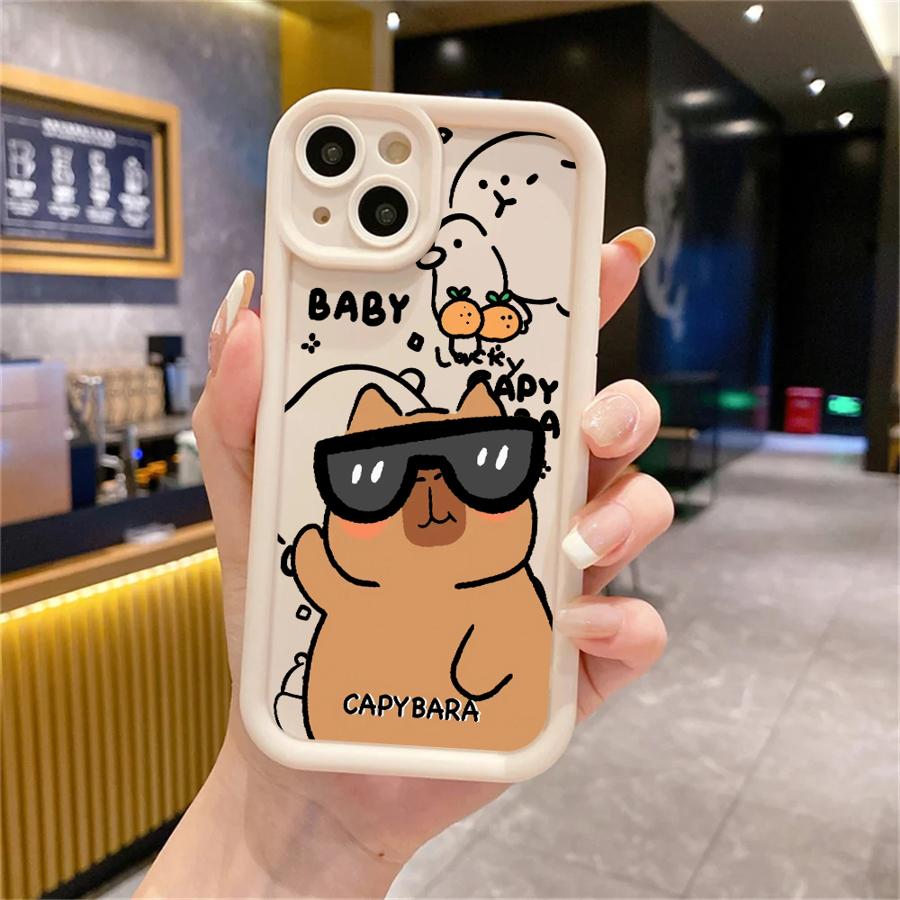 Cute Capybara Silicone Phone Case For iPhone 11 12 13 14 15 16 17 Pro Max X XS XR 7 8 Plus 16E Shockproof Bumper Soft Cover