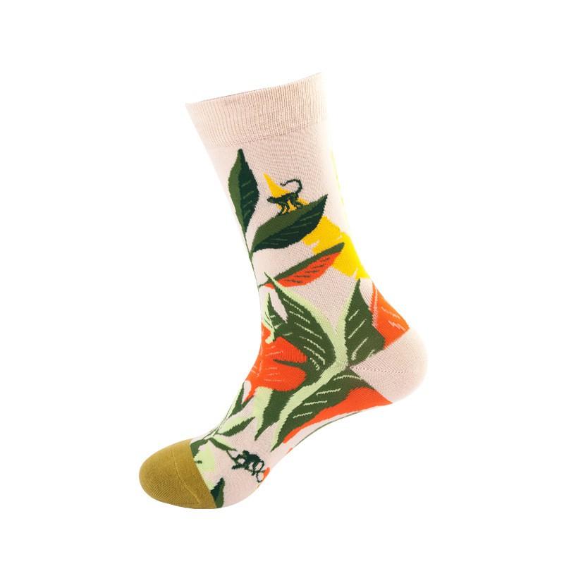 Flower Print Crew Socks Men Women Breathable Cotton Sweat-Absorbent Casual Trendy