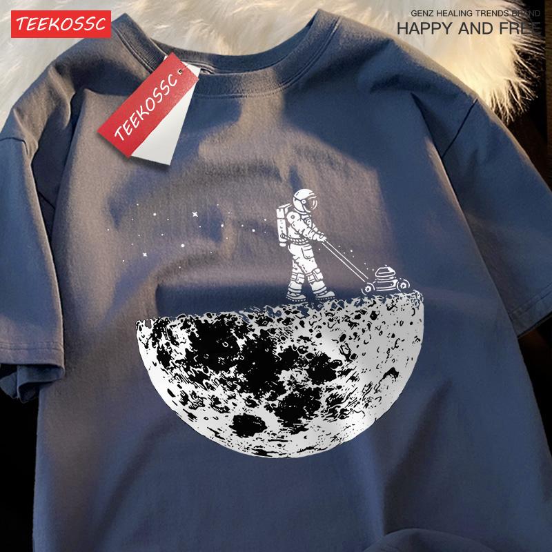 

Astronauts Weeding On The Moon Men Women Short Sleeve Oversized Loose T-Shirt Hip Hop Breathable T Shirt Cotton Tee Street Tops XL