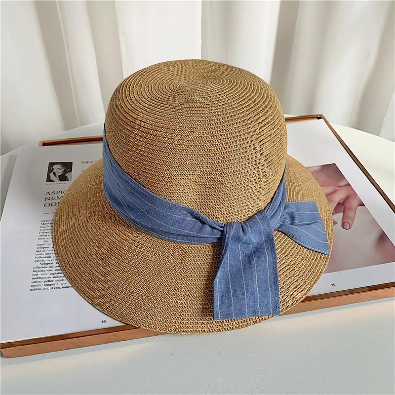 Vintage Big Eaves Hat Straw Hat Women Spring and Summer Bow Straw Bucket Hat Sunscreen Sunshade Beach Hat Sun Hat