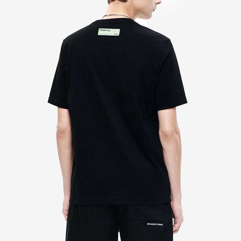 FILA T Shirts Men's Jet Black Crew Neck Moderate Straight Fit F11M329111A-BK