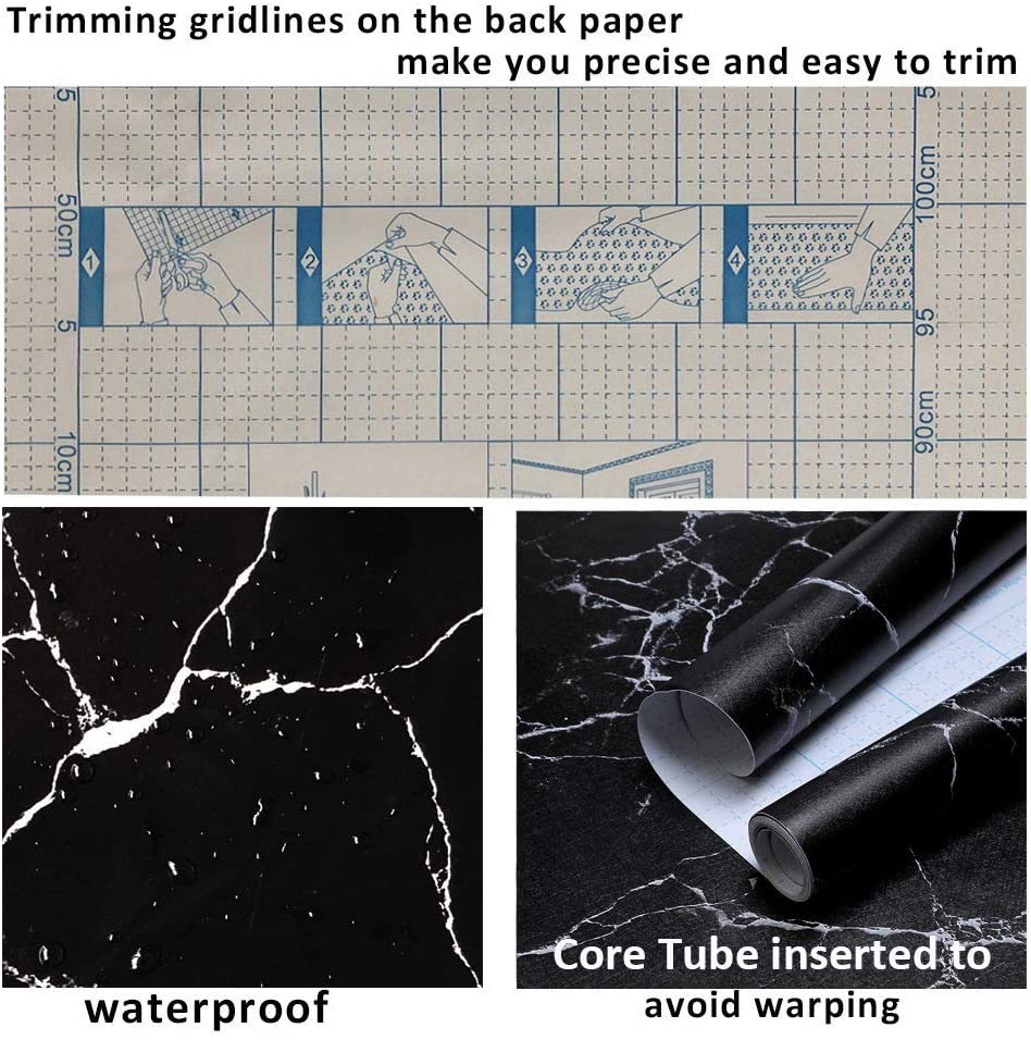 HDHome Black Marble Wallpaper Self-Adhesive Wallcoverings Waterproof Vinyl Peel and Stick Wallpaper  for Home Bedroom Wall Decor