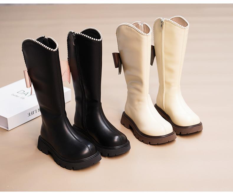 Girls' Fleece-Lined High-Top Long Leather Boots - 2025 Autumn/Winter Collection