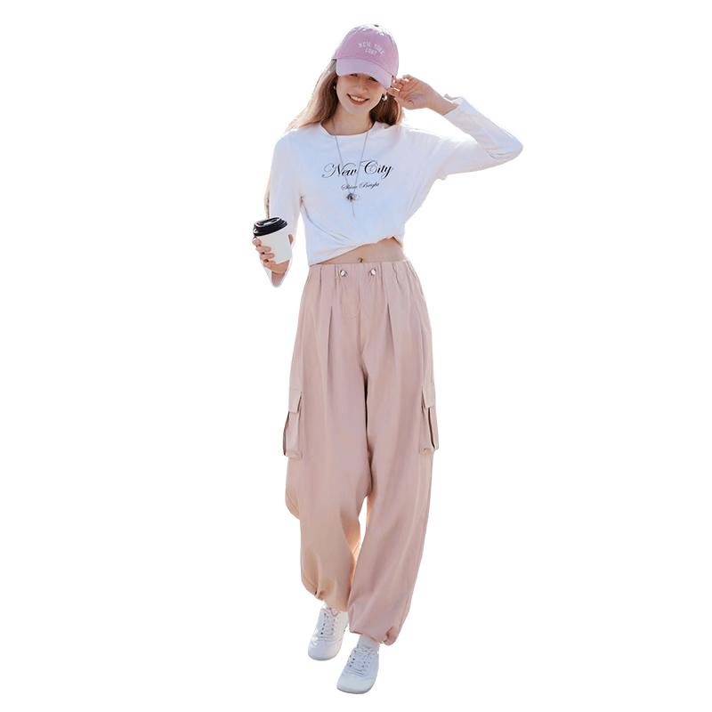 Xiangying Women s High-Waist Drawstring Cargo Wide-Leg Pants M
