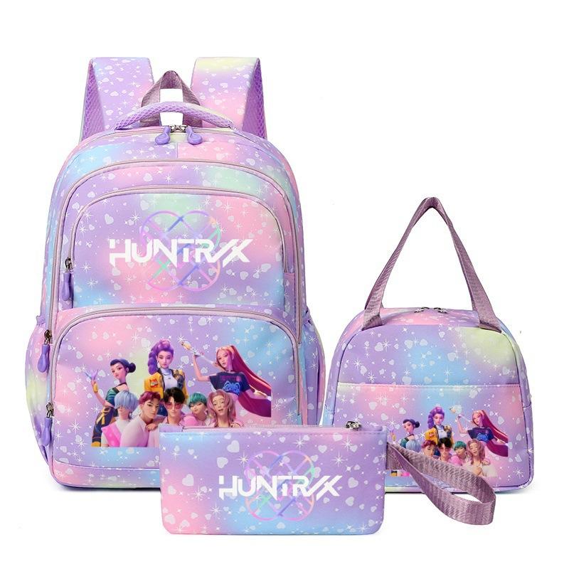 Demon Hunter Girl Group Printed Backpack Teen Girl Student School Bag Children S Large Capacity School Bag Three-Piece Set