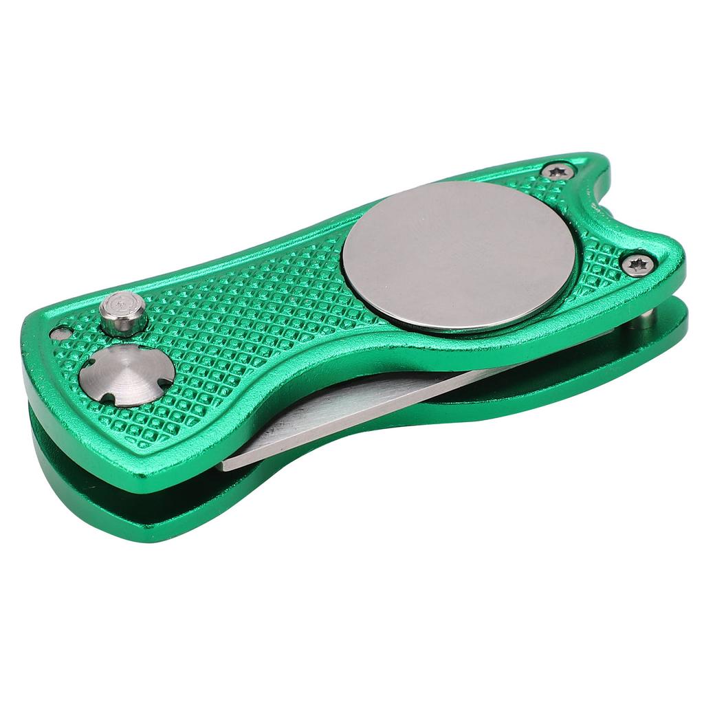 Stainless Steel Golf Pitchfork Foldable Golf Divot Tool Switchblade Tool Divot Repair ToolGreen