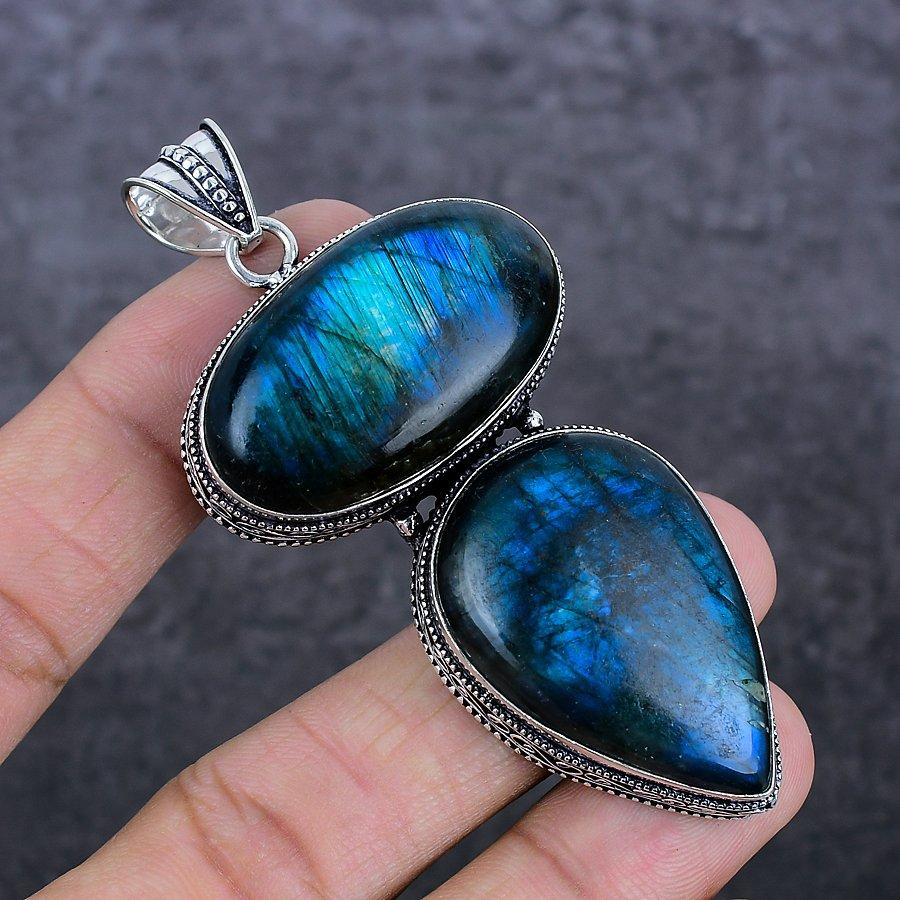 Labradorite Gemstone Handmade 925 Sterling Silver Jewelry Pendant 3.15" T8t21