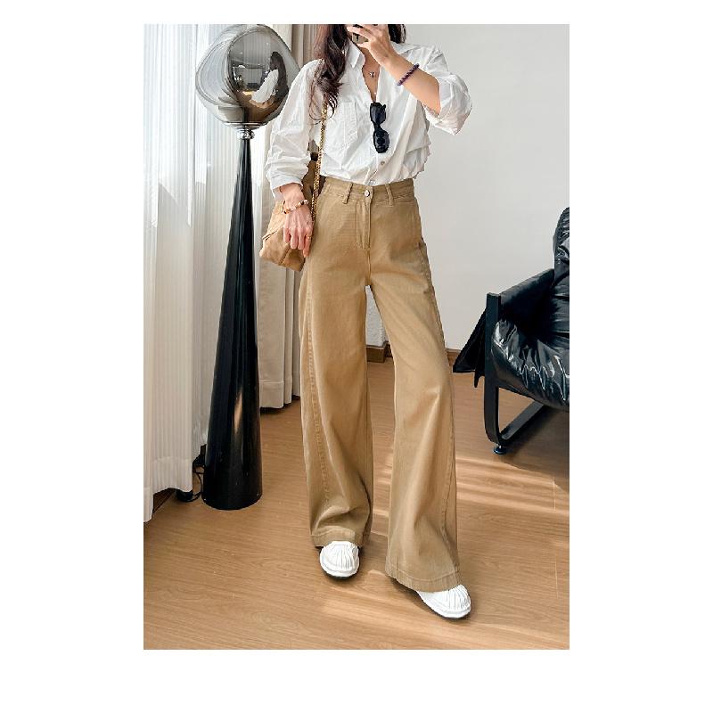 Women's Wide-leg Jeans, Denim Trousers, Korean-style High-waisted Khaki Pants