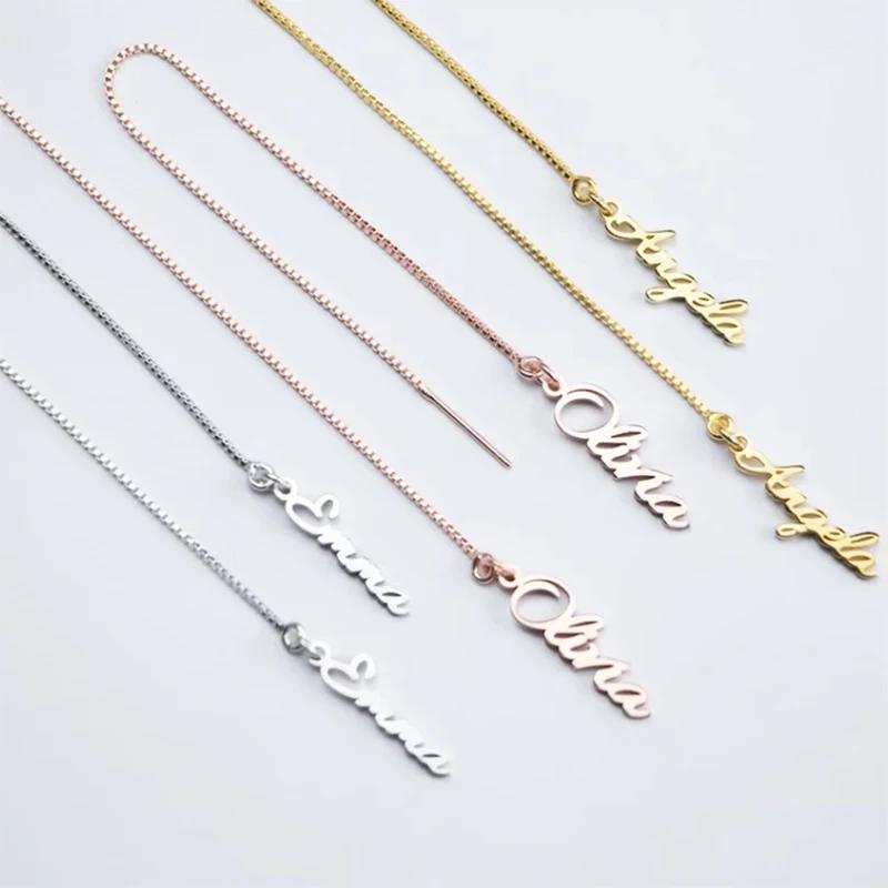Custom Name Long Pendant Earrings Personalized Chains Ear Studs Custom Stainless Steel Letter Name Earrings Wedding Gifts