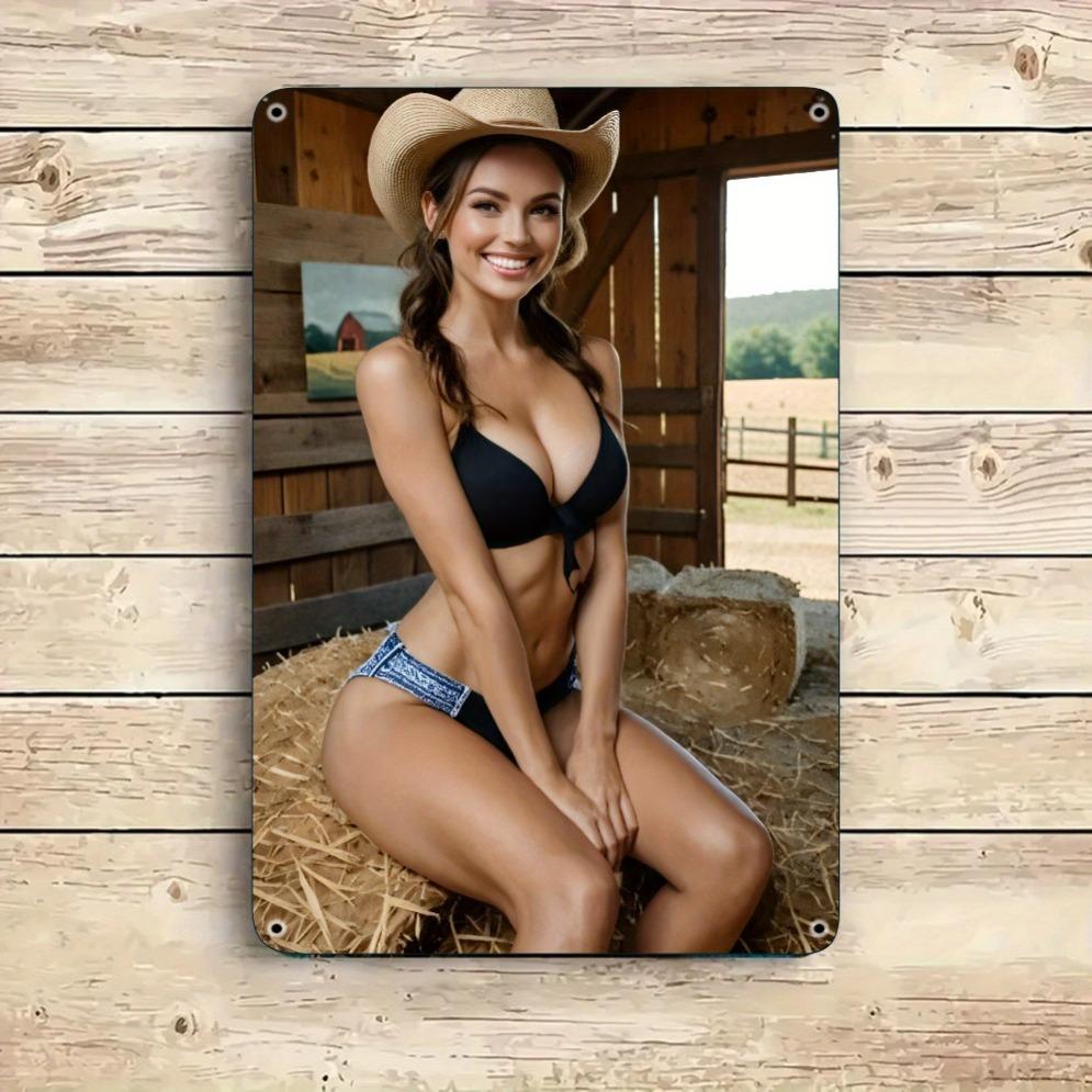 

Vintage Cowgirl Pin Up Girl Metal Tin Sign Retro Sexy Western Woman Wall Art Decor for Bar Man Cave Rustic Iron Painting Plaque 20x30cm（7.8x11.8inch）