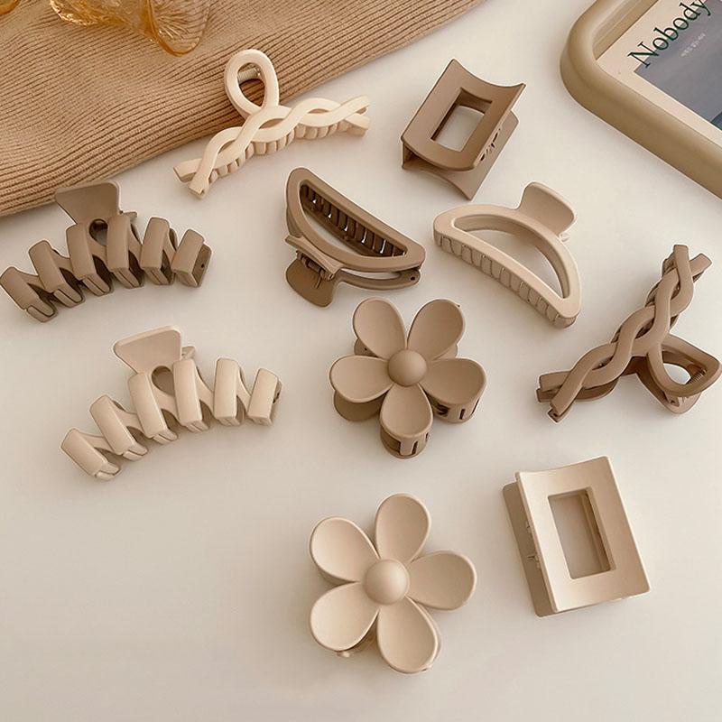 Kvinnlig Elegant Brun Beige Blomma Geometrisk Hårklo Dam Temperament Solid Hårklämma Tandad Hårnål Mode Håraccessoarer