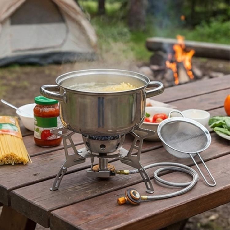 Effizienter Outdoor-Gasherd Rostfrei Edelstahl Wanderkocher Elektronische Zündung Geeignet für Verschiedene Kochgeschirre