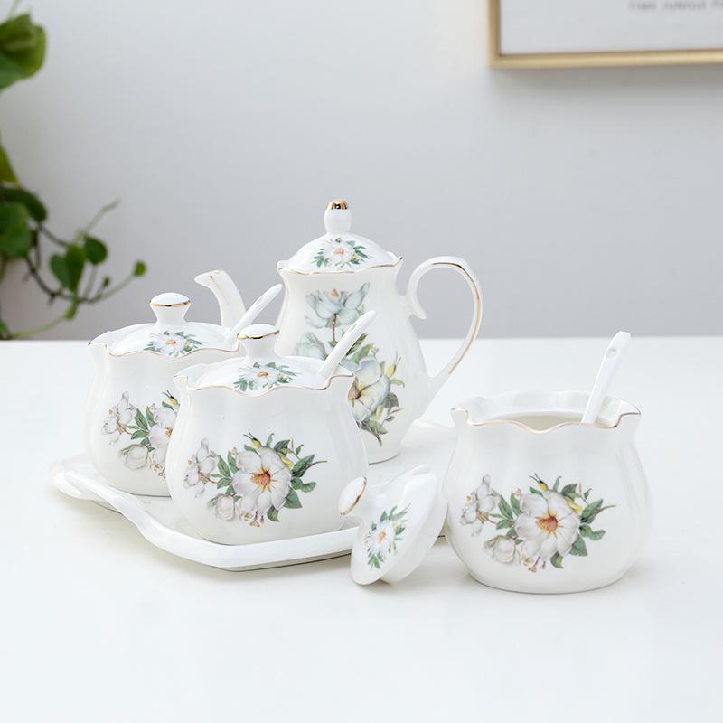 Lotus Ceramic Condiment Jar Set for Salt, Sugar, Soy Sauce, and Vinegar
