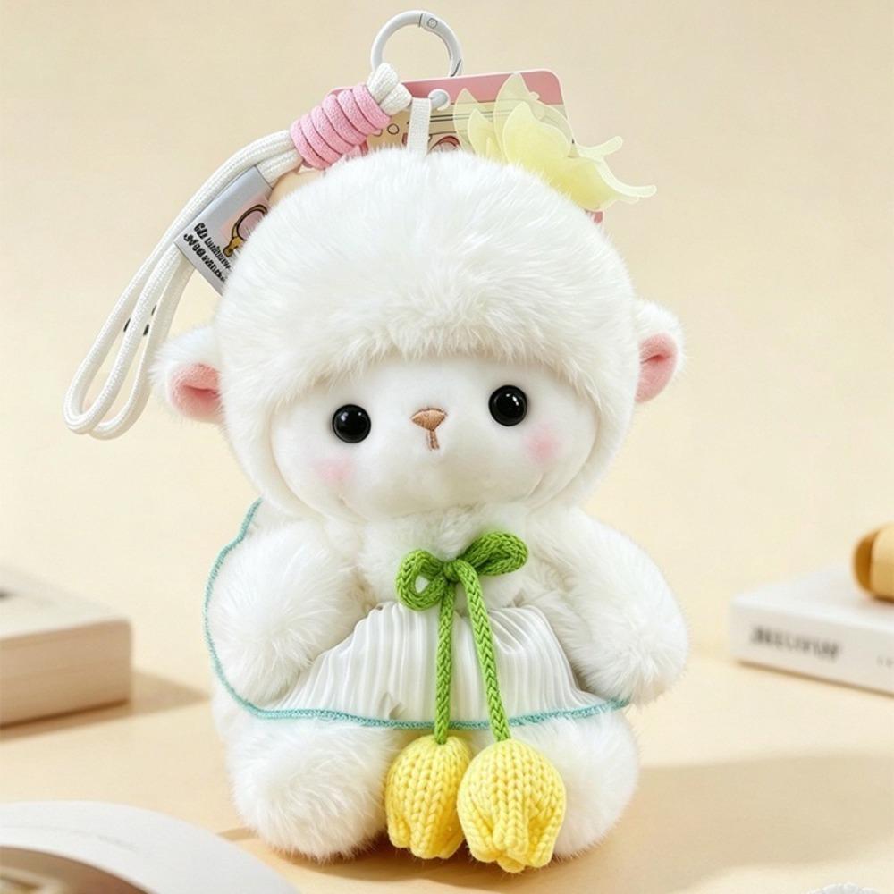 Lamb Shape Floral Skirt Plush Lamb Charm Plush Backpack Pendant Ornament Gift Yellow Tulip