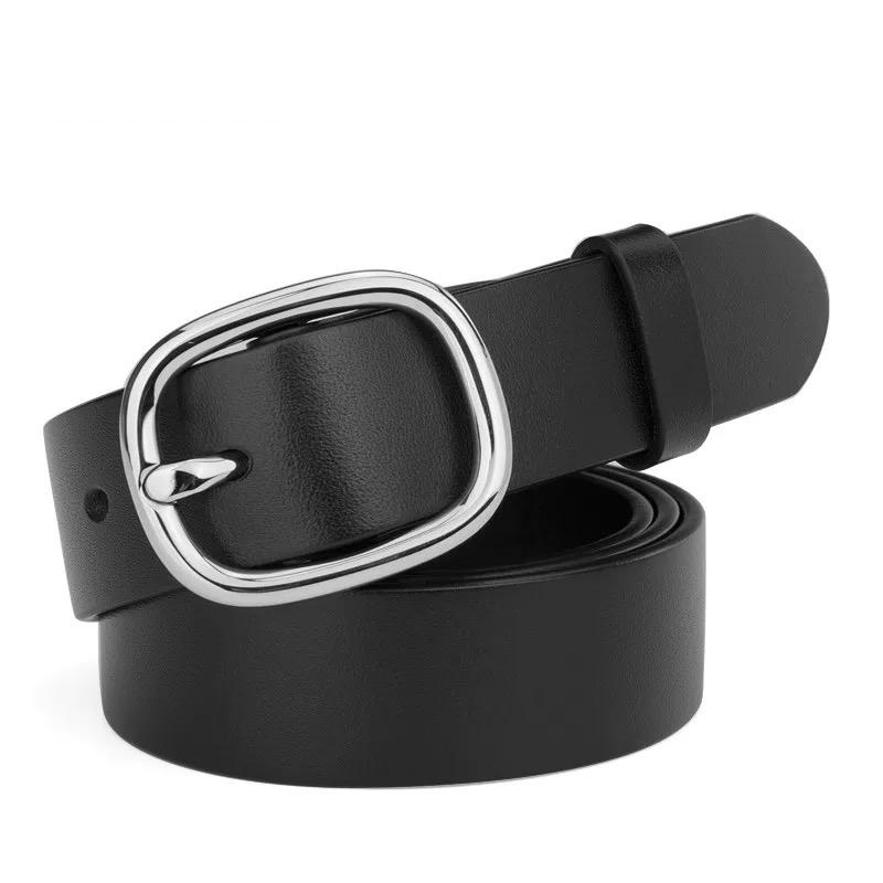 Trendy Women's Belt Sliver Metal Buckle Belt Jeans Belt Retro Gold Buckle Girdle Genuine Leather Belt Fashion Decoration Belts