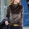 Half High Collar Long Sleeves Basic Top Women Autumn Winter Velvet Pure Color Bottoming Shirt