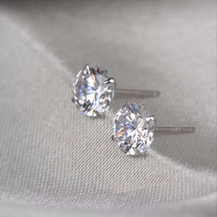 Beixi S925 Sterling Silver Four-Claw Zircon Earrings - Simple & Fashionable Unisex Jewelry