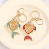 Keychain Pendant Rhinestones Inlaid Hollow Fish Design Key Chain with Anti-Oxidation Lobster Clasp Backpacks Accessory