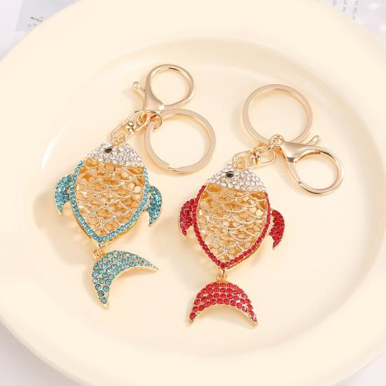 Keychain Pendant Rhinestones Inlaid Hollow Fish Design Key Chain with Anti-Oxidation Lobster Clasp Backpacks Accessory