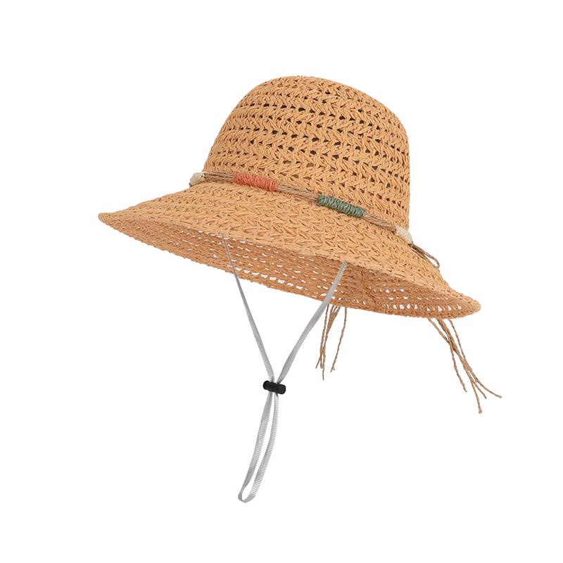 Summer Outdoor Large Eave Sun Protection Hat, Children's Beach Vacation Straw Hat, Cool Hollow Breathable Fisherman Hat