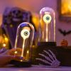 LED Clear Dome Eyeball Night Light Creepy Light-up Eyeball in Cloche with Wooden Base for Home Kitchen Tabletop Mentel Shelf Decor