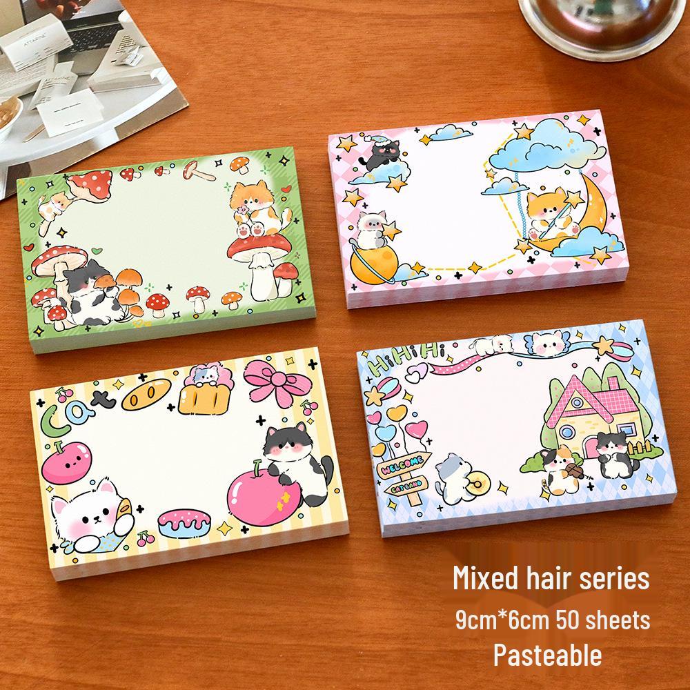 Cute Cat Cartoon Reusable Sticky Notes - High-Value Stationery Memo Stickers with Small Animal Designs 9*6cm