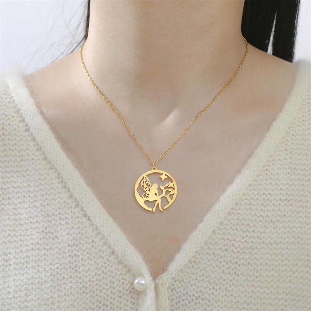  Elegant Flower Fairy Necklaces Stainless Steel Fashion Charm Forest Elf Pendant Chain for Women Lady Party Jewelry Gifts