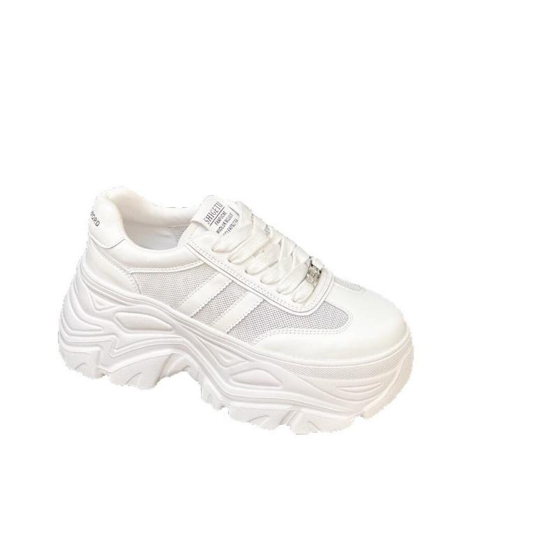 Leather mesh 8 thick-soled little white shoes women's shoes summer height increase dad women's muffin sneakers