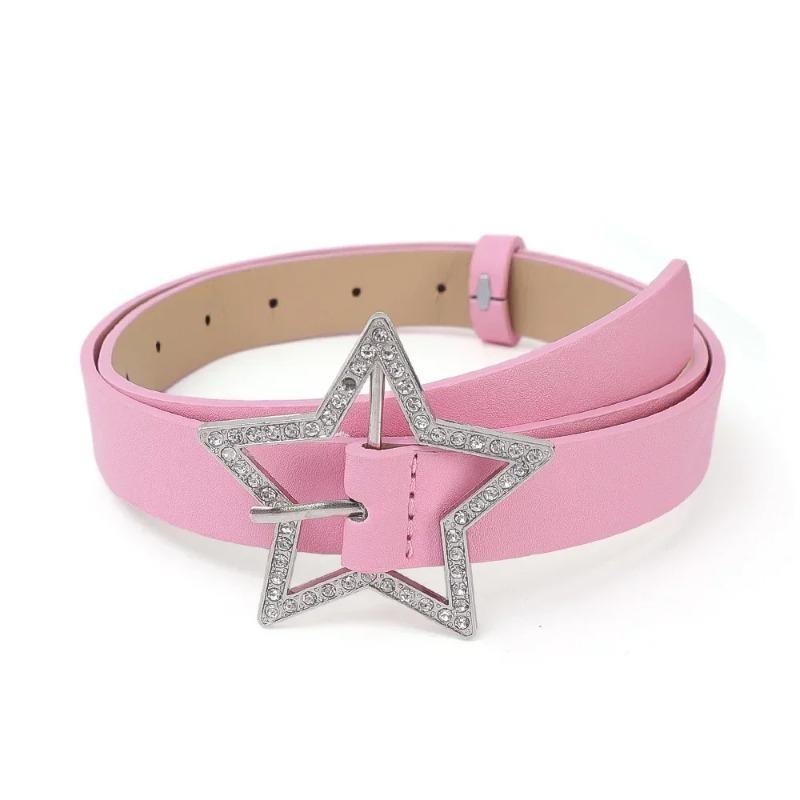 

Y2K Star Buckle Belt Pink Leather Elastic Beading Decorationed Belt Sparkling Rhinestone Retro Wedding Decoration Accessories 103x2.3cm розовый