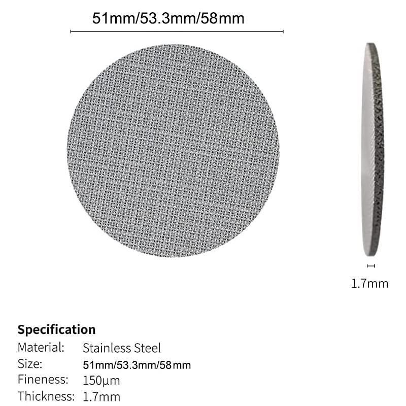 1 Stück 51/53,3/58mm Puck Screen 1,7mm Dicke Wiederverwendbarer Kaffeefilter Edelstahl Mesh Platte Espresso Siebträgerkorb