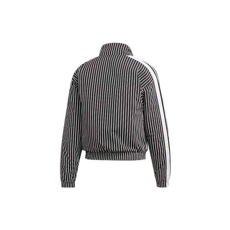 Adidas Jaqueta de Algodão Original com Gola Alta Listrada Curta Feminina Jaquetas Preto Branco DY0873