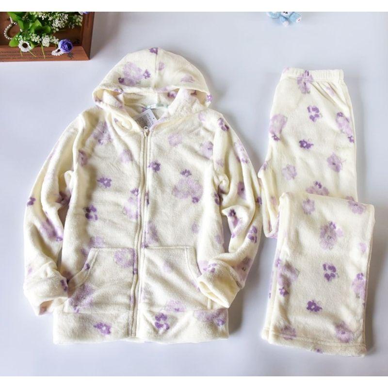 

Foreign Trade Daily Order Women s Warm Coral Velvet Pajamas Suit 023 Purple Flower M-L