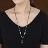 Vintage Nanhong agate necklace femininity long pendant Nepalese Tibetan adjustable collarbone chain summer